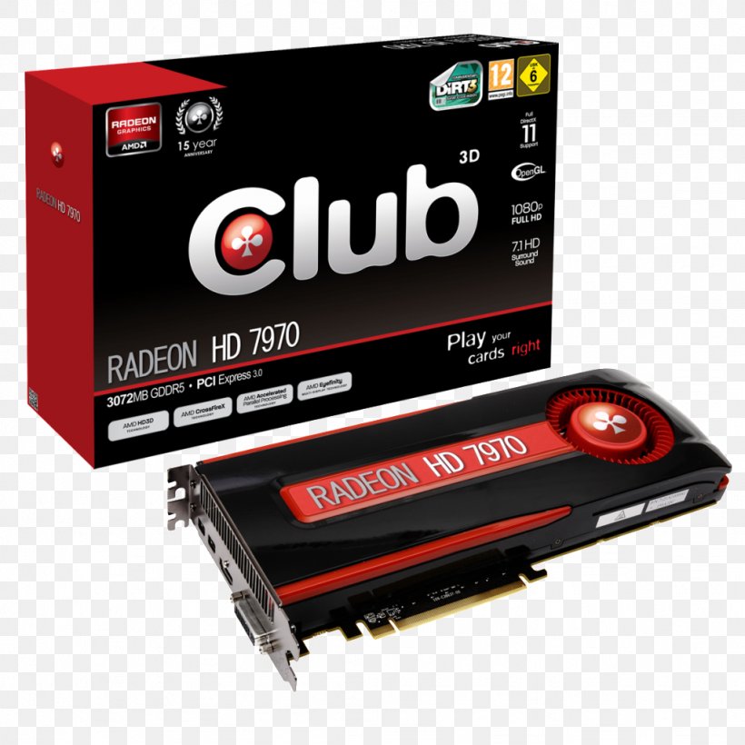 Graphics Cards & Video Adapters Radeon Club 3D Graphics Processing Unit ATI Technologies, PNG, 1024x1024px, Graphics Cards Video Adapters, Accelerated Graphics Port, Advanced Micro Devices, Amd Radeon Hd 7870, Ati Technologies Download Free