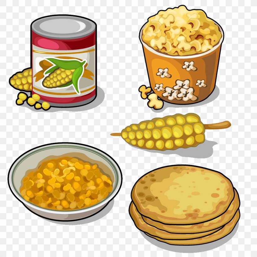 Popcorn Pupusa Corn On The Cob Taco Maize, PNG, 1000x1000px, Popcorn, American Food, Breakfast, Cartoon, Commodity Download Free