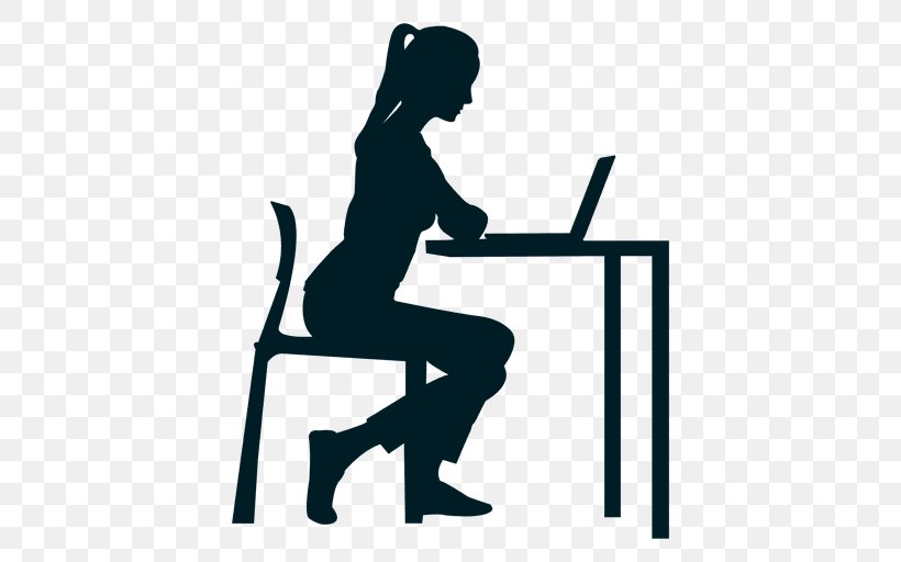 Desk Sitting Silhouette Woman, PNG, 512x512px, Desk, Area, Arm, Business, Businessperson Download Free