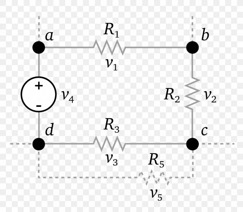 Kirchhoff's Circuit Laws Electric Potential Difference Electrical Network Ohm's Law Node, PNG, 878x768px, Electric Potential Difference, Area, Black And White, Current Source, Diagram Download Free