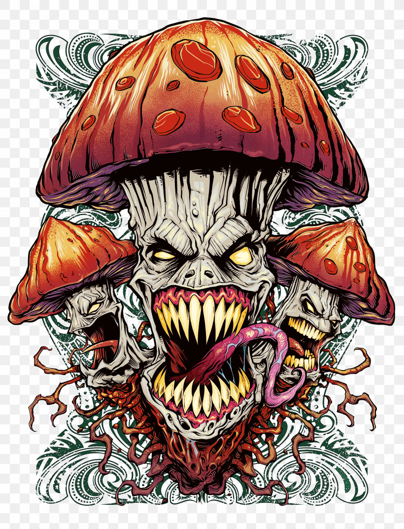 Demon Skull Bone Headgear T-shirt, PNG, 2294x3000px, Demon, Bone, Drawing, Headgear, Skull Download Free