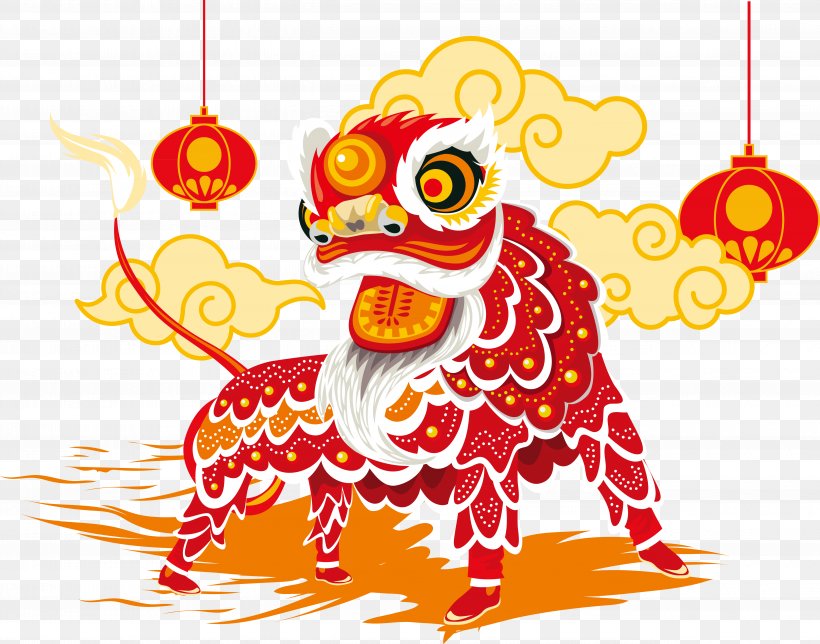 Lion Dance Chinese New Year, PNG, 5148x4047px, Lion, Art, Beak, Bird, Cartoon Download Free