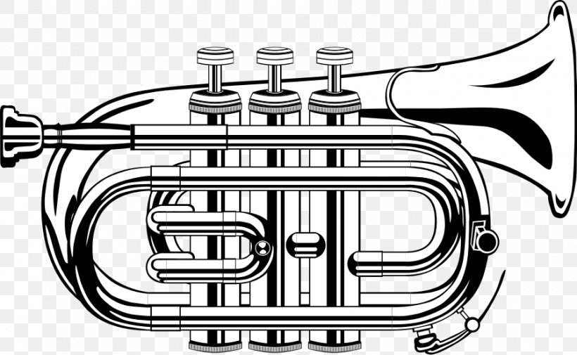 Trumpet Black And White Clip Art, PNG, 900x555px, Watercolor, Cartoon, Flower, Frame, Heart Download Free