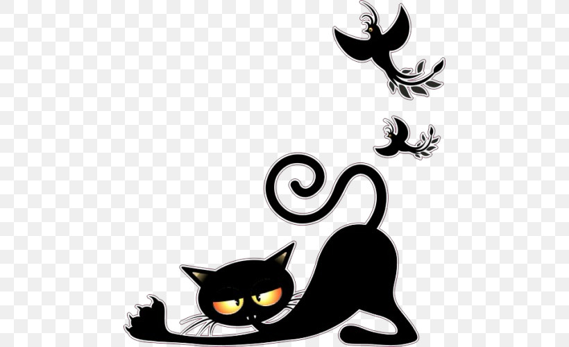 Black Cat Cat Small To Medium-sized Cats Cartoon Whiskers, PNG, 500x500px, Black Cat, Blackandwhite, Cartoon, Cat, Small To Mediumsized Cats Download Free
