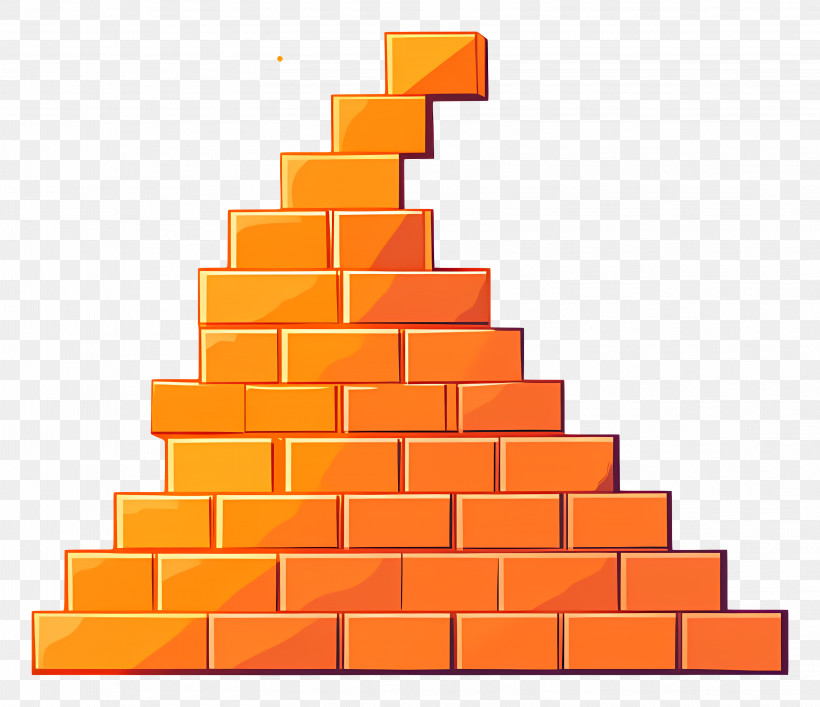 Brick Wall - Orange Brick Pyramid With Geometric Design PNG