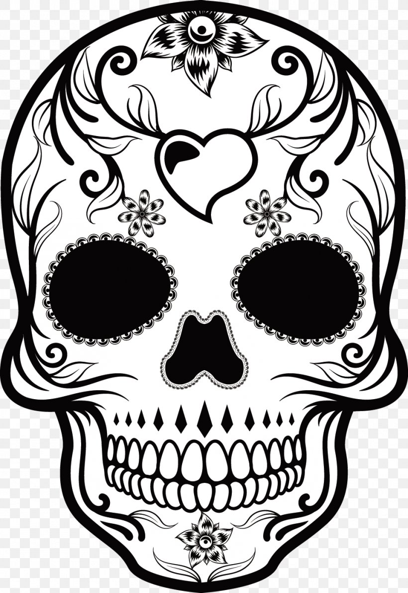 Calavera Mexican Cuisine Skull Day Of The Dead, PNG, 961x1395px, Calavera, Art, Black And White, Bone, Day Of The Dead Download Free