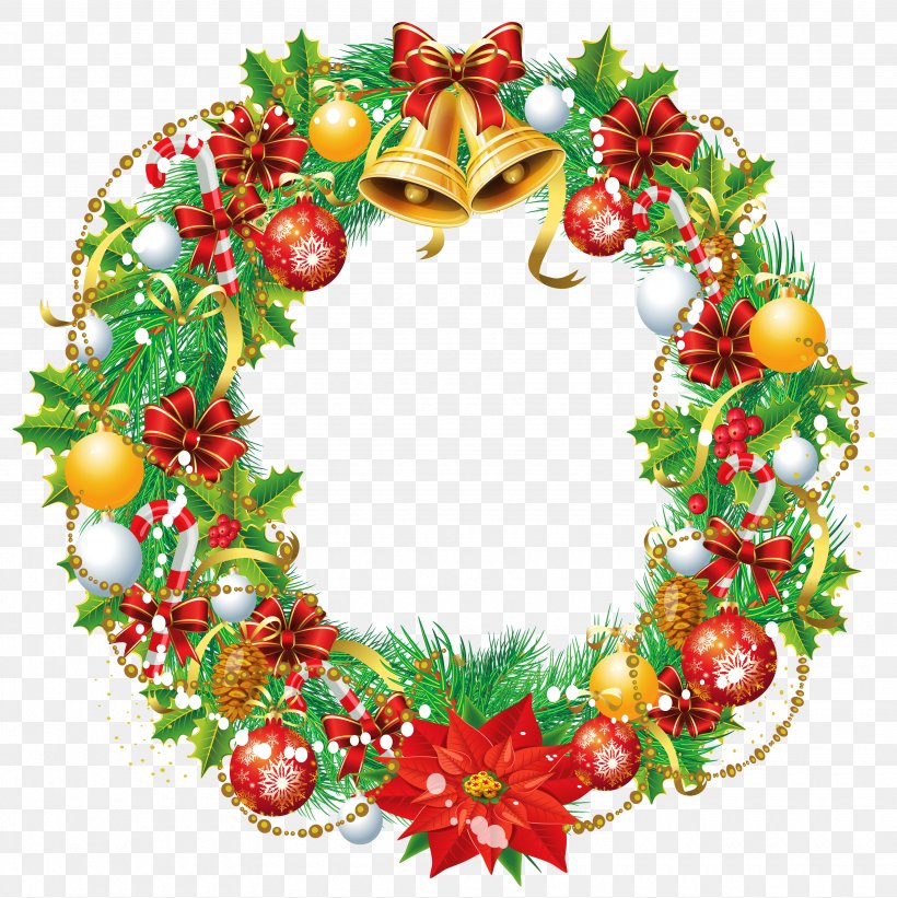Christmas Wreath Cartoon Santa Claus Stock Illustration, PNG, 3500x3506px, Santa Claus, Christmas, Christmas Decoration, Christmas Ornament, Christmas Tree Download Free