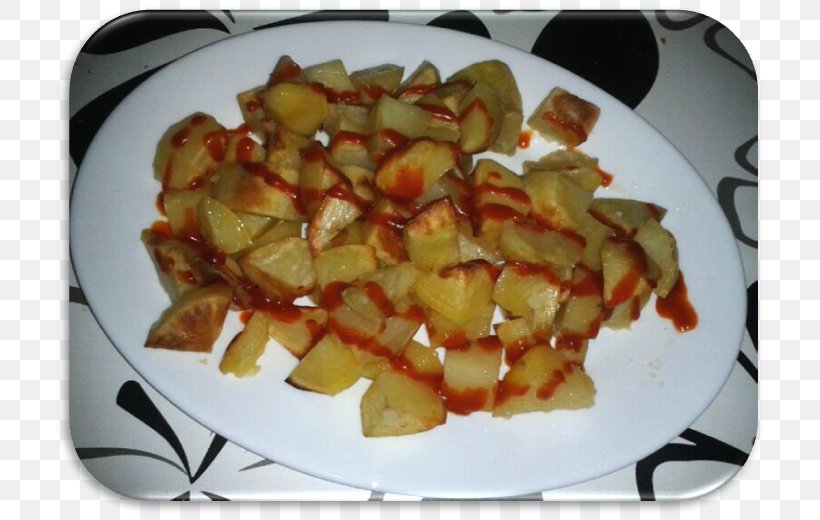 Patatas Bravas Home Fries Vegetarian Cuisine Side Dish Recipe, PNG, 718x520px, Patatas Bravas, Cuisine, Dish, Food, Garnish Download Free