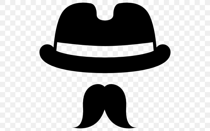 Fedora Hat Moustache Clip Art, PNG, 512x512px, Fedora, Black And White, Bowler Hat, Costume, Cowboy Hat Download Free