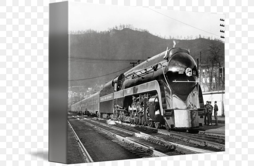 Train Rail Transport Norfolk And Western Railway Roanoke Shops North Carolina Transportation Museum, PNG, 650x538px, Train, Black And White, Class Locomotive, Locomotive, Mode Of Transport Download Free