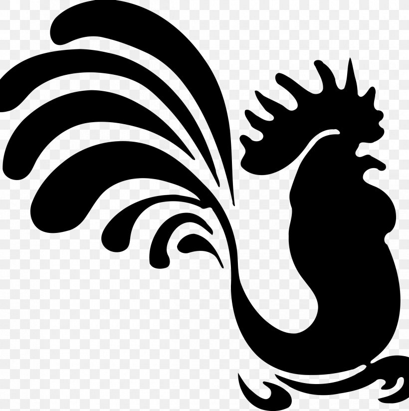 Rooster Chinese Zodiac Chinese Calendar Cochin Chicken Clip Art, PNG, 2400x2412px, Rooster, Artwork, Beak, Bird, Black And White Download Free