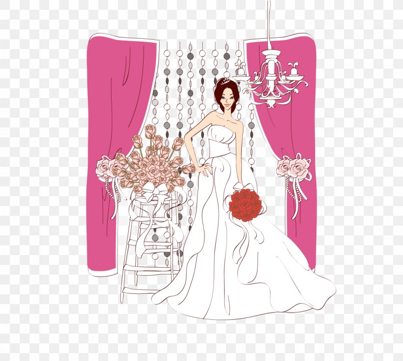 Bride Contemporary Western Wedding Dress Illustration, PNG, 1225x1100px, Watercolor, Cartoon, Flower, Frame, Heart Download Free