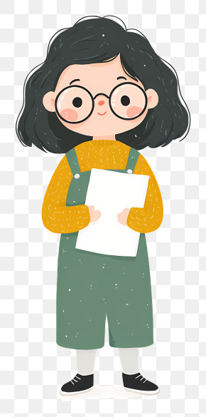 Girl With Glasses Holding Paper PNG