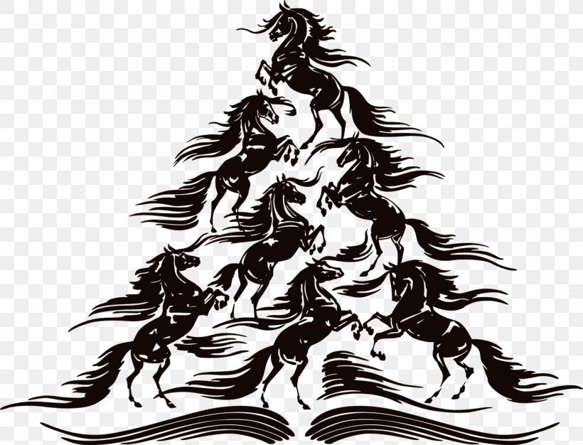 Arabian Horse Christmas Tree Canter And Gallop Clip Art, PNG, 1300x993px, Arabian Horse, Art, Black, Black And White, Canter And Gallop Download Free