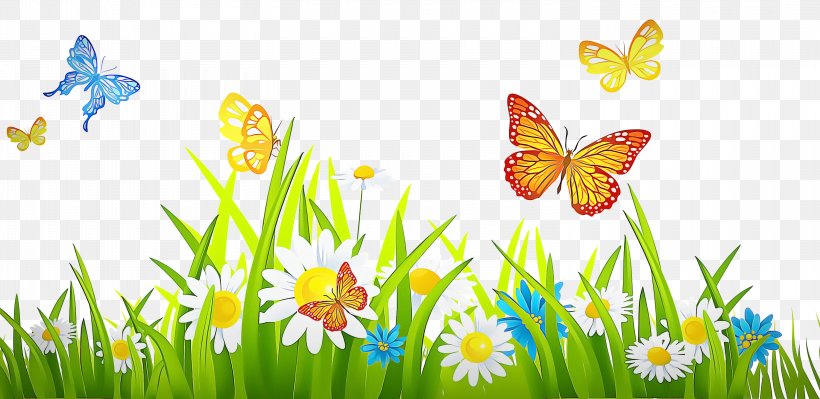 Butterfly Natural Landscape Clip Art Meadow Spring, PNG, 3000x1463px, Butterfly, Grass, Insect, Meadow, Moths And Butterflies Download Free