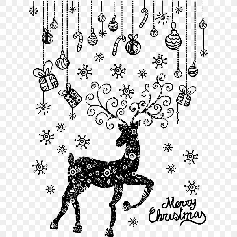 Deer And Snowflakes, PNG, 1024x1024px, Window, Black And White, Christmas, Christmas Decoration, Christmas Gift Download Free