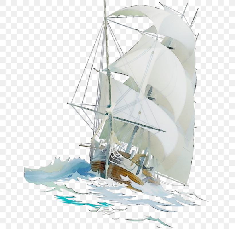 Sail Brigantine Full-rigged Ship Brig Schooner, PNG, 650x800px, Watercolor, Barque, Brig, Brigantine, Caravel Download Free