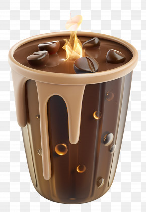 3d Coffee - Coffee Cup With Beans And Flame PNG