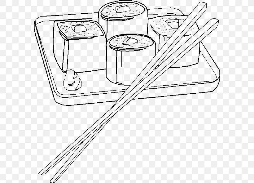 Sushi Japanese Cuisine Coloring Book California Roll Makizushi, PNG, 600x590px, Sushi, Artwork, Auto Part, Black And White, California Roll Download Free
