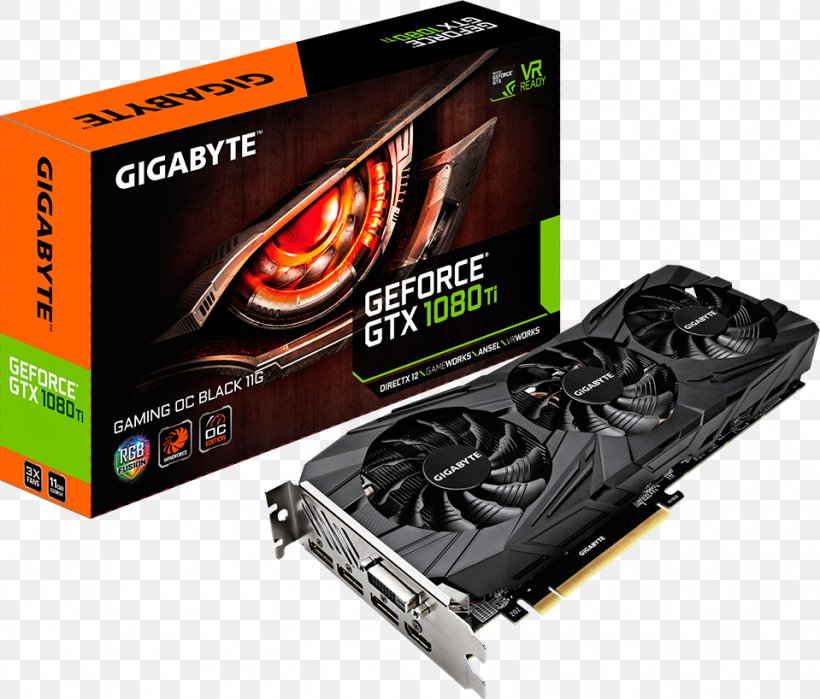 Graphics Cards & Video Adapters Gigabyte GeForce GTX 1080 Ti Gaming OC NVIDIA GeForce GTX 1080 Ti, PNG, 959x818px, Graphics Cards Video Adapters, Computer Component, Computer Cooling, Electronic Device, Gddr Sdram Download Free