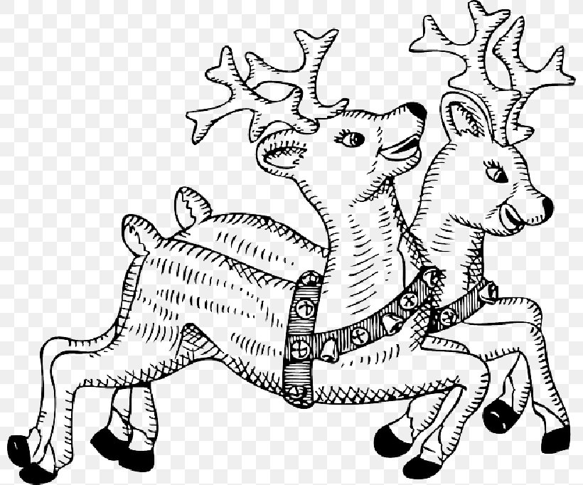 Reindeer Santa Claus Clip Art Openclipart Rudolph, PNG, 800x682px, Reindeer, Animal Figure, Art, Black And White, Blackandwhite Download Free