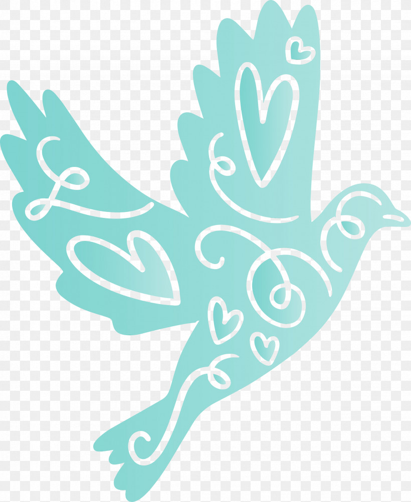 Turquoise Wing, PNG, 2454x3000px, Cartoon Bird, Cute Bird, Paint, Turquoise, Watercolor Download Free