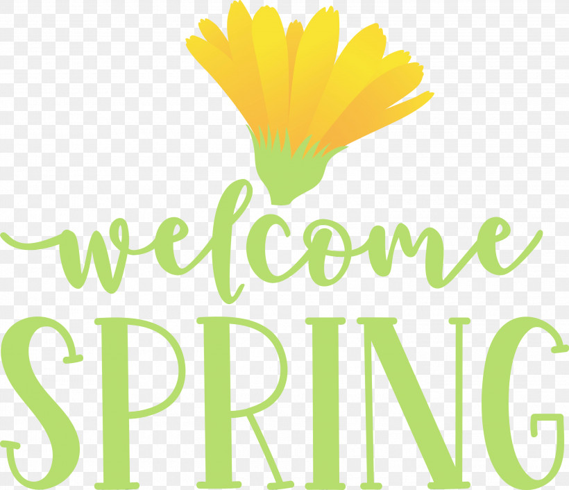 Flower Logo Yellow Meter Leaf, PNG, 3000x2584px, Welcome Spring, Flower, Happiness, Leaf, Line Download Free