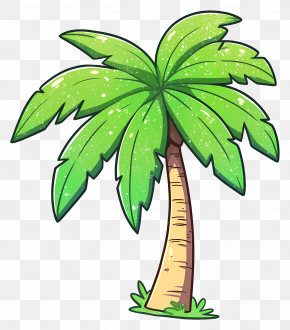 Palm Tree - Cartoon Green Palm Tree PNG
