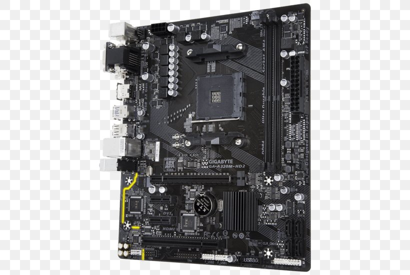 Socket AM4 Motherboard MicroATX Gigabyte Technology GA-A320M-HD2, PNG, 640x550px, Socket Am4, Athlon, Atx, Central Processing Unit, Computer Accessory Download Free