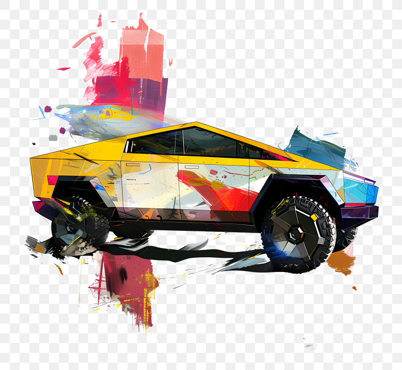 Cybertruck - Colorful Futuristic Cybertruck PNG