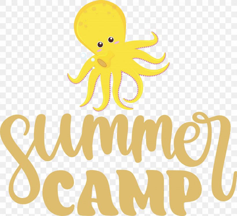 Logo Cartoon Octopus Octopus / M Yellow, PNG, 3000x2735px, Summer Camp, Camp, Cartoon, Happiness, Line Download Free