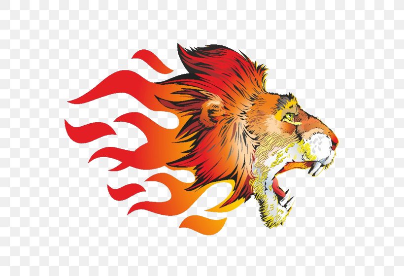 Lion Tiger Sticker Flame, PNG, 560x560px, Lion, Art, Carnivoran, Coreldraw, Decal Download Free
