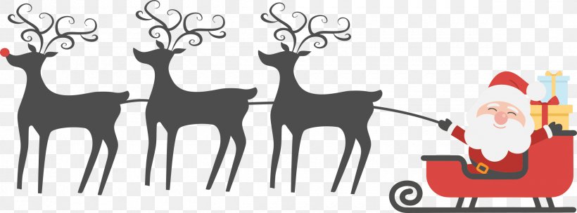 Reindeer Santa Claus Christmas Ornament Horse Sled, PNG, 2400x890px, Reindeer, Animal, Animal Figure, Antler, Character Download Free