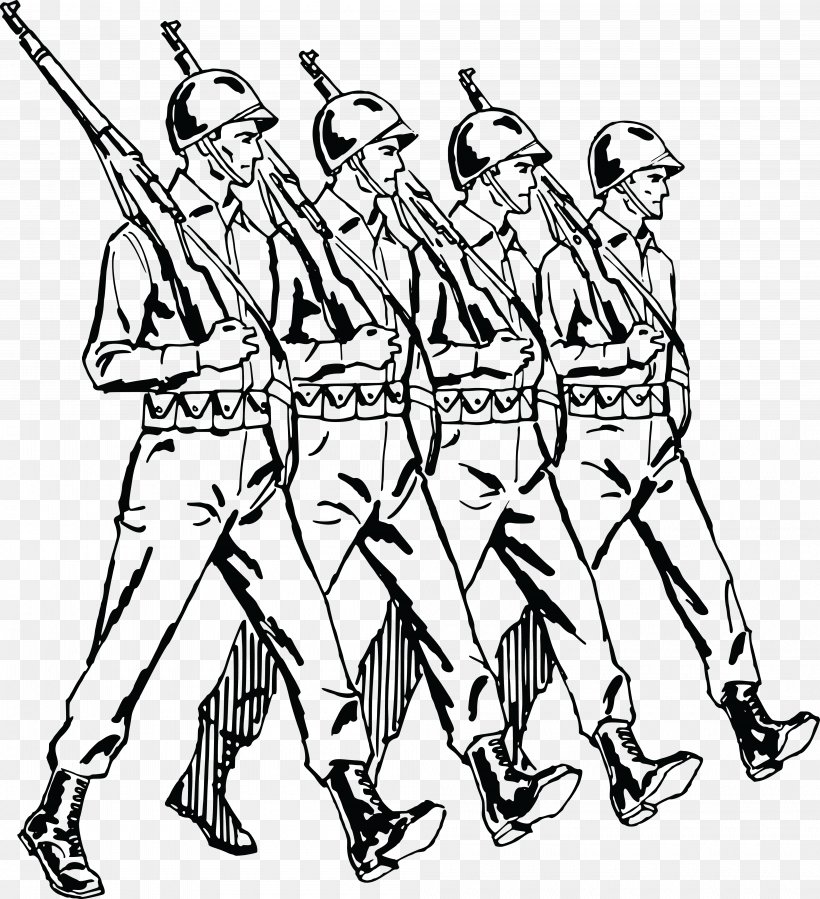 Marching Soldier Army Clip Art, PNG, 4000x4386px, Marching, Army, Artwork, Black And White, Clothing Download Free