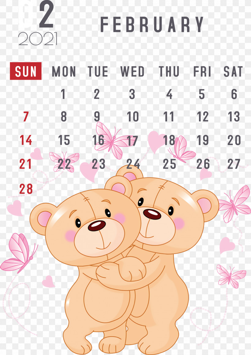 February 2021 Printable Calendar February Calendar 2021 Calendar, PNG, 2123x3000px, 2021 Calendar, Bears, Cartoon, Drawing, Greeting Card Download Free