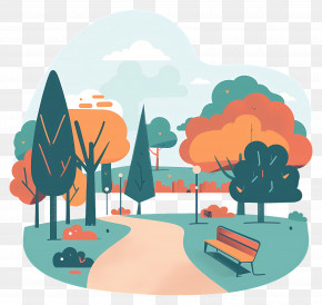 Park - Serene Park Scene With Pathway And Bench PNG
