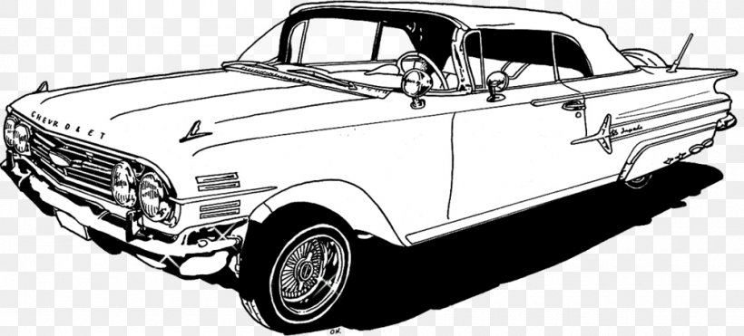 Chevrolet Impala Car Lowrider Coloring Book, PNG, 1000x453px, Chevrolet Impala, Automotive Design, Automotive Exterior, Black And White, Brand Download Free