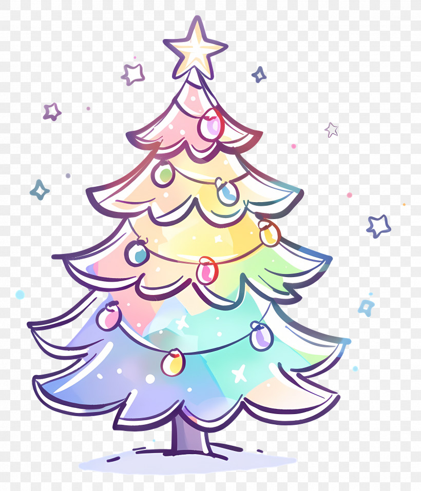 Christmas Tree - Rainbow Christmas Tree With Ornaments PNG