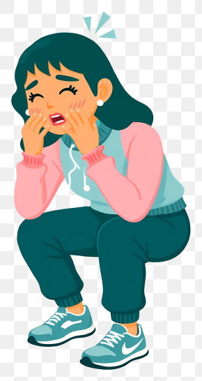 Coughing Girl - Crying Girl Cartoon Illustration PNG