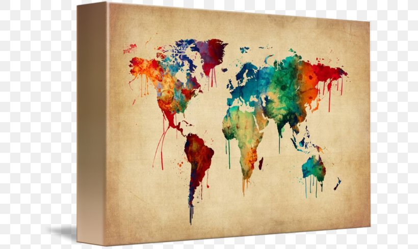 World Map Watercolor Painting Canvas Print, PNG, 650x489px, World, Art, Artist, Artwork, Canvas Download Free