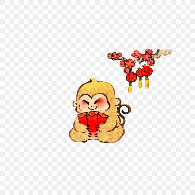 Monkey Red Envelope Illustration, PNG, 5000x5000px, Monkey, Art, Cartoon, Designer, Erdeaffe Download Free