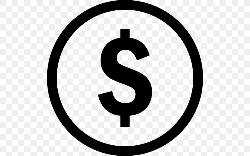 United States Dollar Dollar Sign Currency Symbol Dollar Coin, PNG, 512x512px, United States Dollar, Area, Bank, Black And White, Brand Download Free