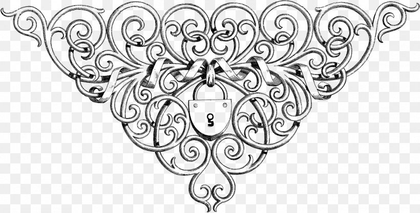 Coloring Book Ornament Black And White Lock, PNG, 1499x764px, Watercolor, Cartoon, Flower, Frame, Heart Download Free