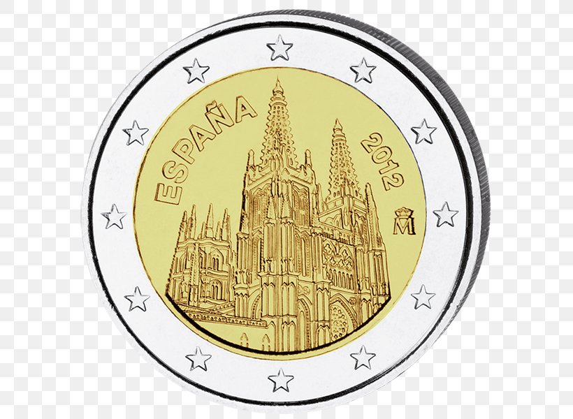 Burgos Cathedral 2 Euro Coin 2 Euro Commemorative Coins Spanish Euro Coins, PNG, 600x600px, 1 Euro Coin, 2 Euro Coin, 2 Euro Commemorative Coins, Burgos Cathedral, Clock Download Free