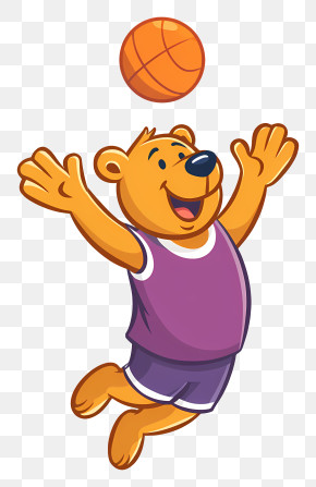 Jump Shot Of Basketball - Bear Playing Basketball In Cartoon Style PNG