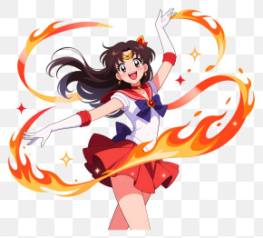 Sailor Mars - Magical Girl Summoning Fire Ribbons PNG