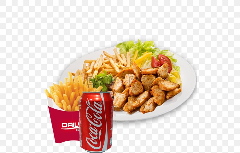 French Fries Kebab Chicken Nugget Vegetarian Cuisine Full Breakfast, PNG, 524x524px, French Fries, American Food, Chicken Nugget, Convenience Food, Cuisine Download Free