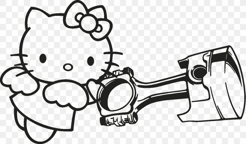 Hello Kitty Sticker Drawing Decal, PNG, 1428x836px, Hello Kitty, Area, Auto Part, Black And White, Cartoon Download Free