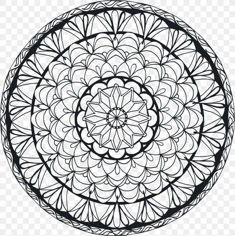 Mandala Coloring Book Drawing Child, PNG, 2290x2300px, Mandala, Area, Bicycle Wheel, Black And White, Buddhism And Hinduism Download Free