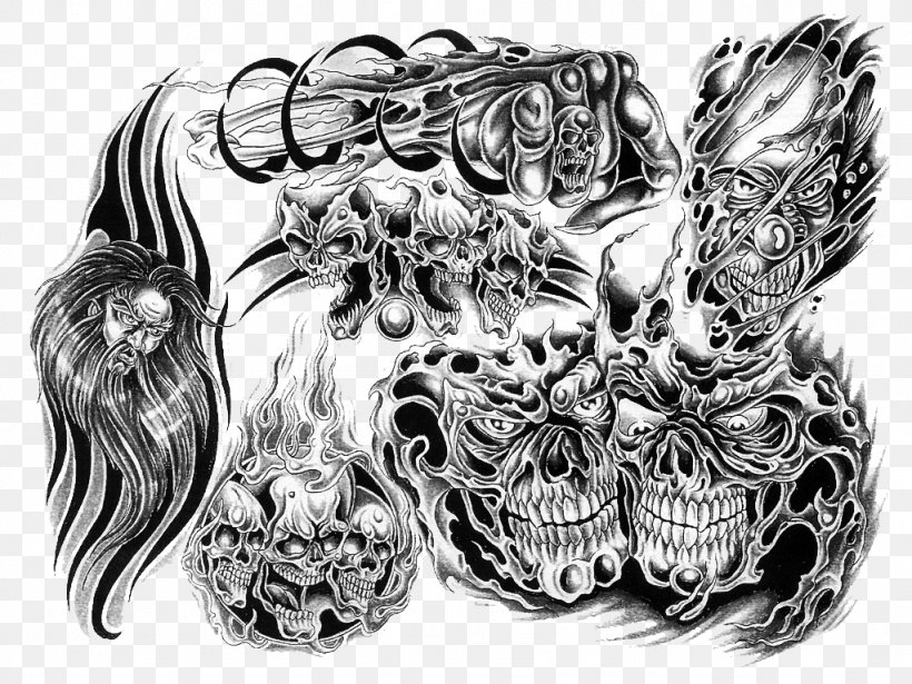 Sleeve Tattoo Flash Desktop Wallpaper, PNG, 1024x768px, Tattoo, Automotive Design, Black And White, Bone, Color Download Free